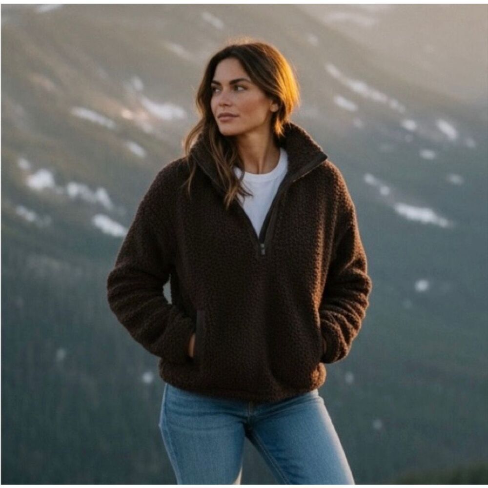 Athleta Cloud Fleece Half Zip Pullover Truffle Brown Size XL